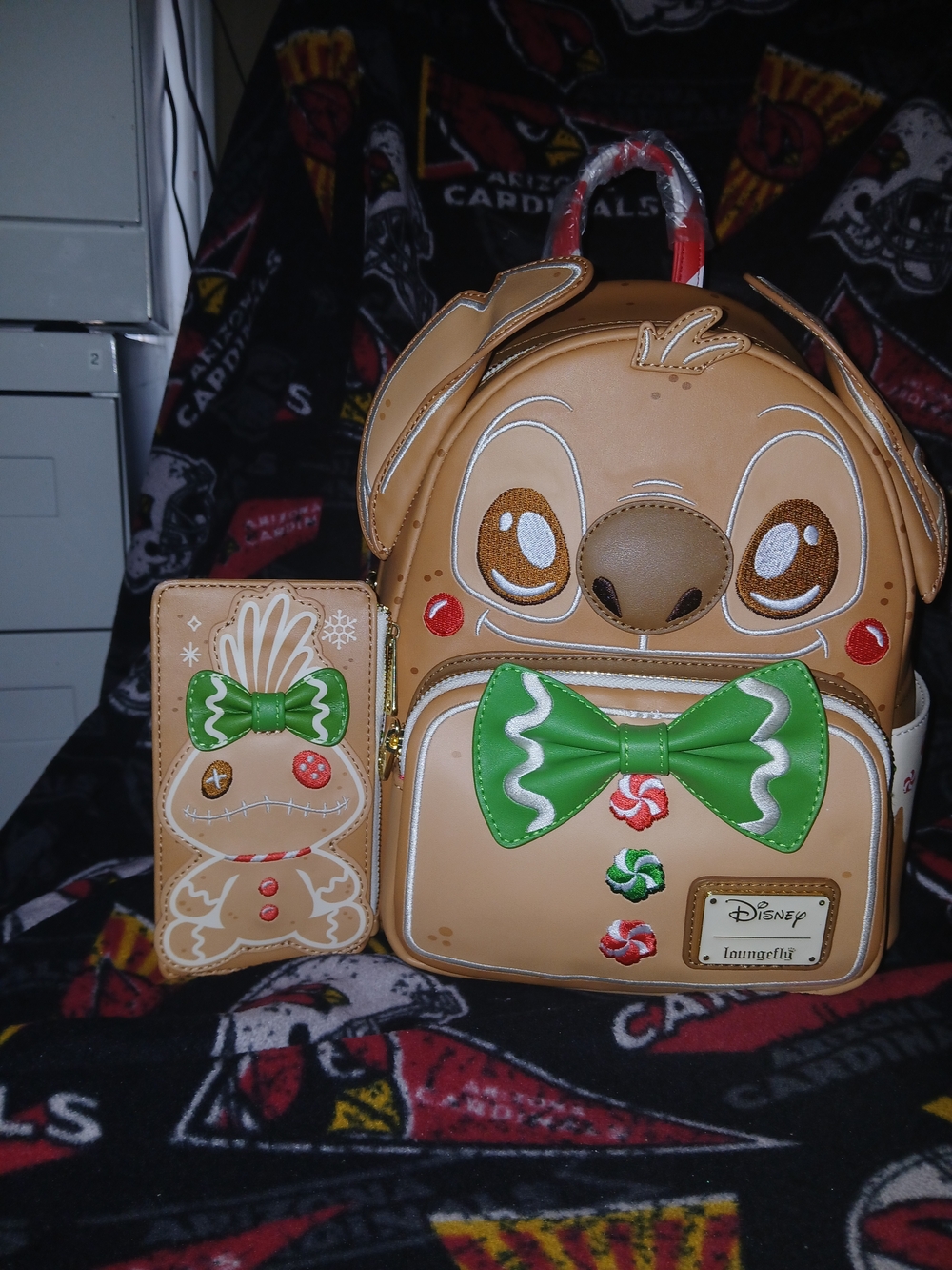 Disney Loungefly Kids Gingerbread Stitch Backpack - Tan with Green Bow